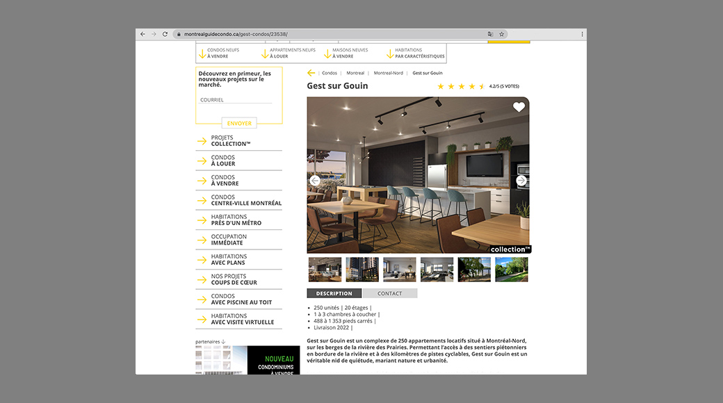 Fiche de Gest sur Gouin sur Montreal Guide Condo
